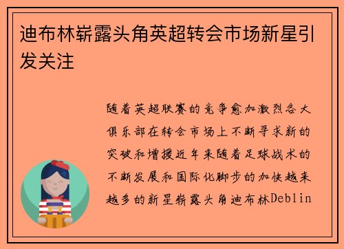 迪布林崭露头角英超转会市场新星引发关注